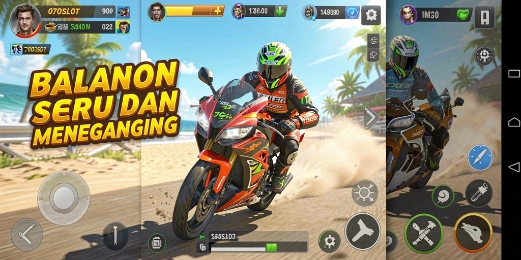 Tampilan gameplay 070SLOT menampilkan aksi balapan motor yang cepat dan seru.