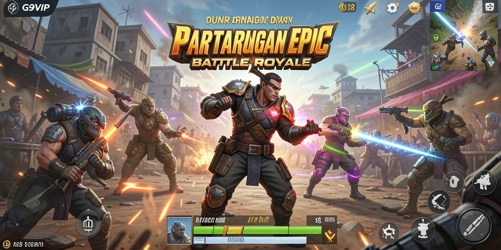 Screenshot G9VIP menampilkan aksi bertempur seru di medan perang Battle Royale.