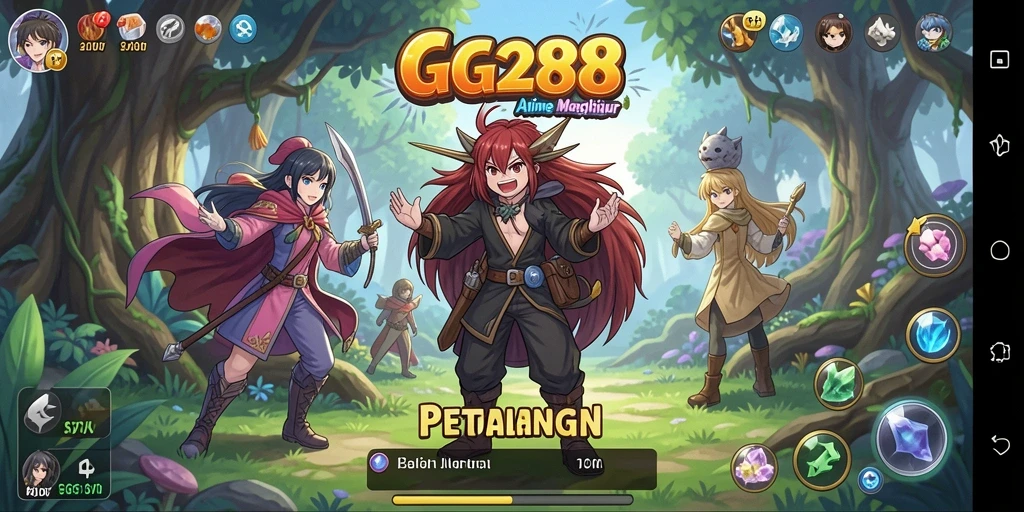 Screenshot gameplay GG288 yang penuh aksi dan karakter anime.
