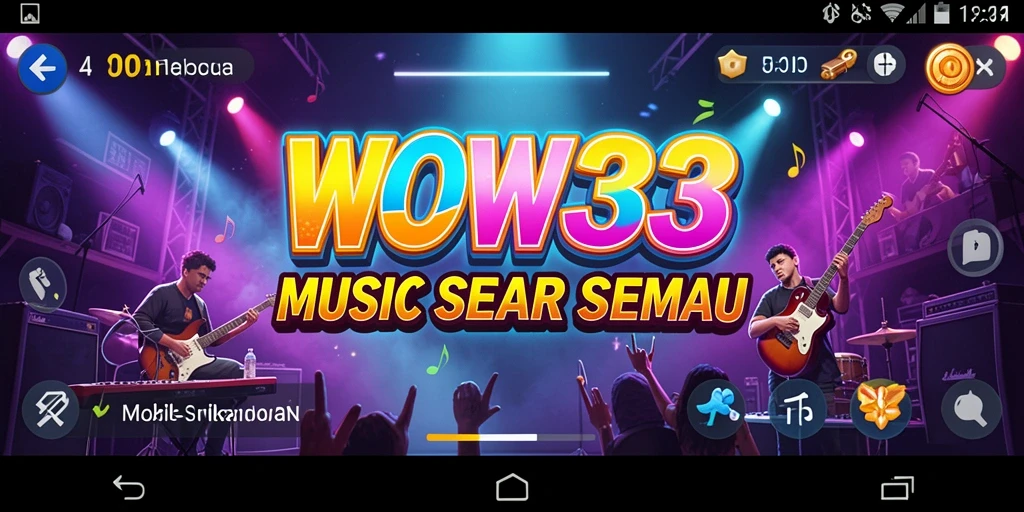 Screenshot gameplay WOW33 dengan berbagai pilihan musik.